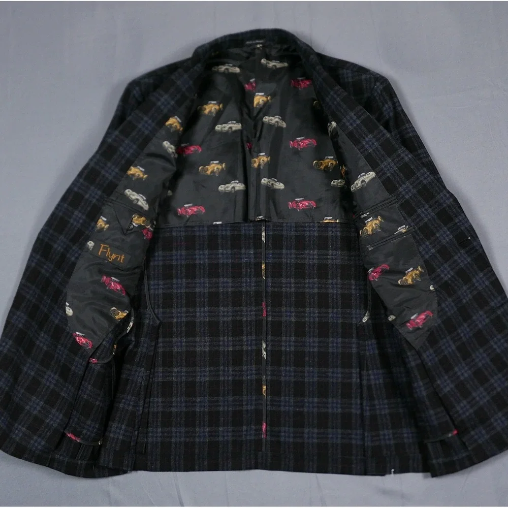 Flynt Sparrow Mens 44L Wool Plaid Check Flannel Sport Coat Vintage Car Lining